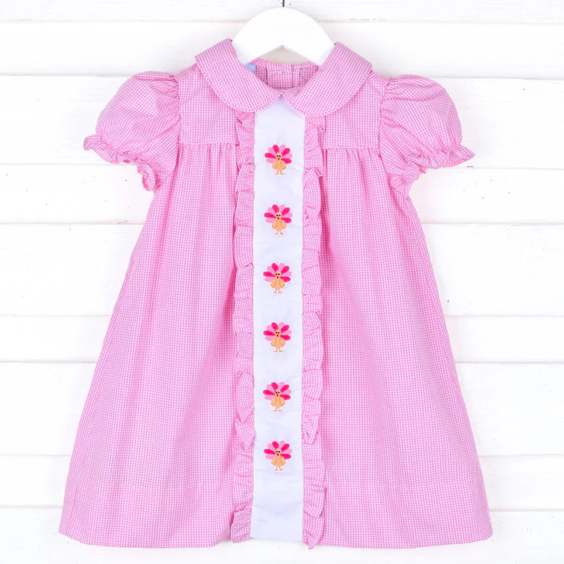 Pink Turkey Embroidered Camila Dress | Classic Whimsy