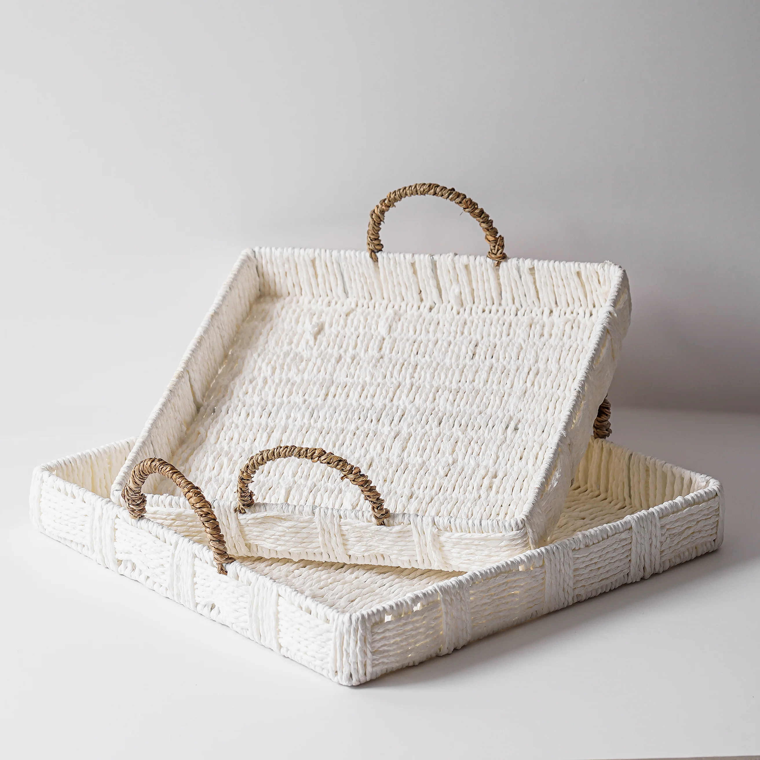 White Woven Trays | Set of 2 | MJHome