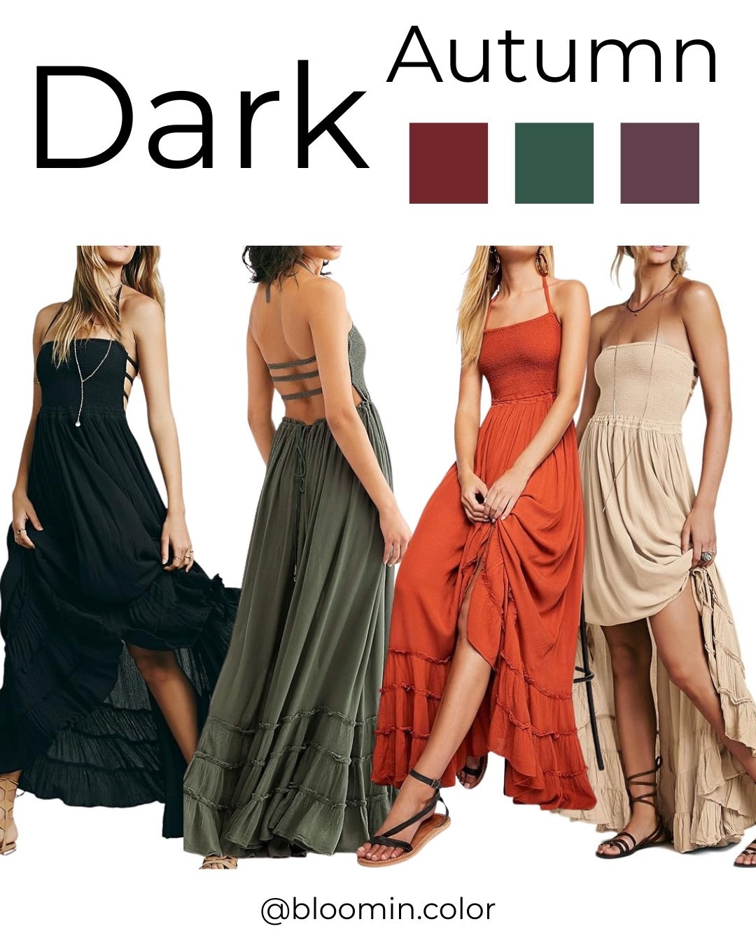 Amazon dress 
Perfect for date night , family pictures, beach vacations 

Dark autumn 
autumn  color palette 

Fits TTS!  I wore for my beach family pictures! 