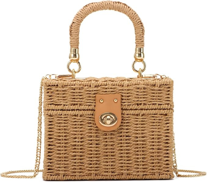 Handwoven Straw Basket Bag for Women Small Rattan Square Tote Wicker Straw Crossbody Bag | Amazon (US)