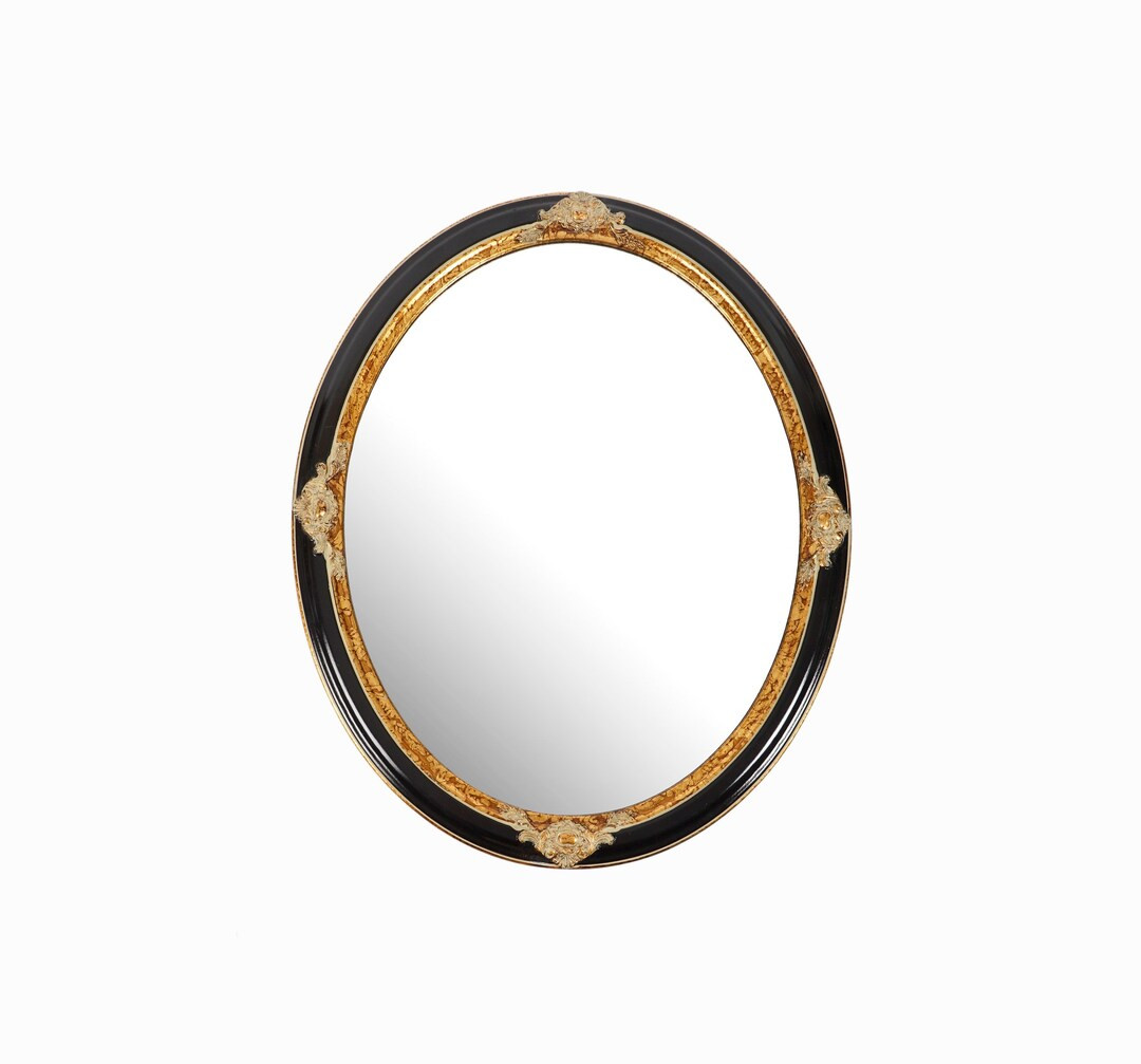 Uttermost Company Oval Mirror Gilt Gold Leaf Mid Century Virginia Ornate Black Gold Hollywood Reg... | Etsy (US)