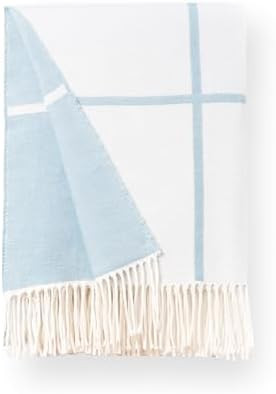 Hofdeco Premium Coastal Decorative Throw Blanket for Patio Couch Sofa, Baby Blue Plaid with Fring... | Amazon (US)