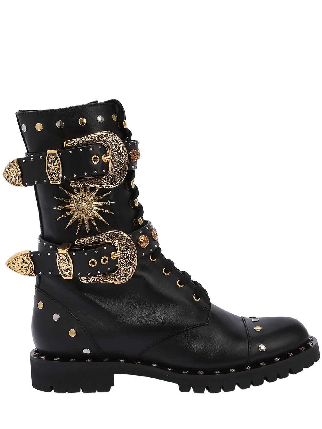 20MM BUCKLES & STUDS LEATHER COMBAT BOOT | Luisaviaroma