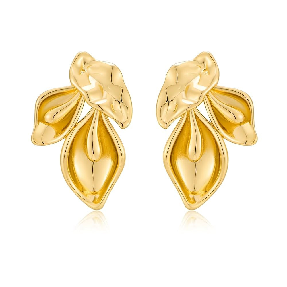 Chunky Gold Statement Earrings For Women Gold Plated Sectored Flower Leaf Shell Angel Wing Earrin... | Amazon (US)