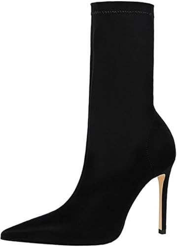 Women’s Pointed Toe Stiletto High Heel Ankle Booties Fashion Stiletto Sock Pointed Toe High Heel Stretch Ankle Boots (Black,5.5) | Amazon (US)