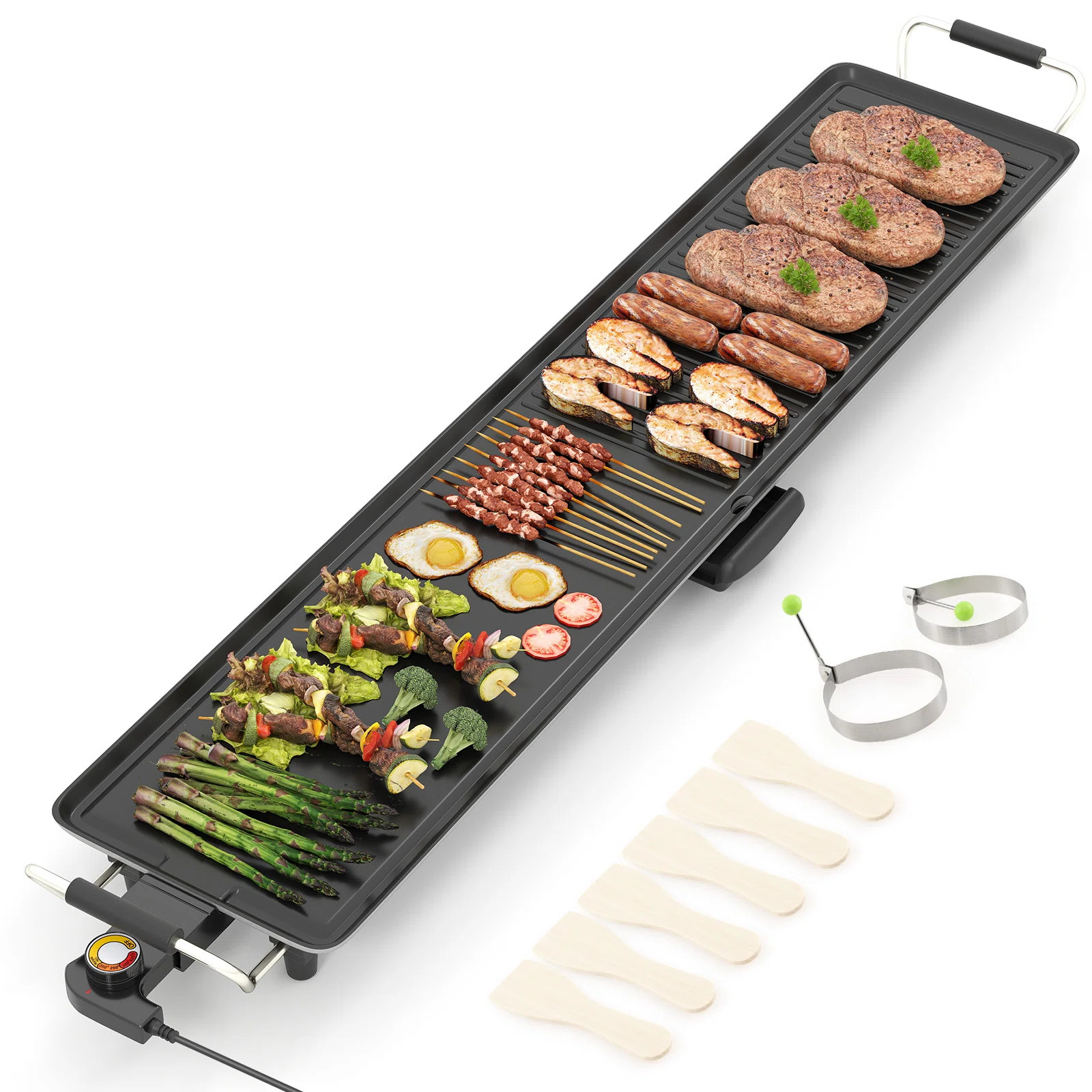 39.5" Extra Large Electric Griddle Portable Teppanyaki Grill with 2 Cooking Surface 4-Level Therm... | Wayfair North America