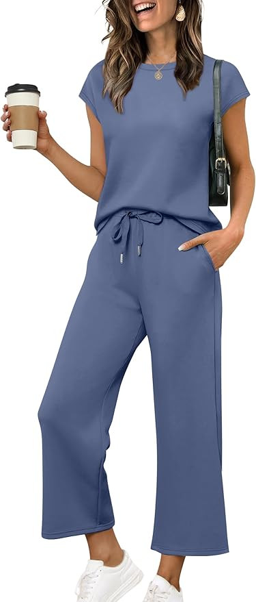 SAMPEEL Two Piece Sets for Women Summer Vacation Outfits Cap Sleeve Tops Lounge Matching Sets Clo... | Amazon (US)