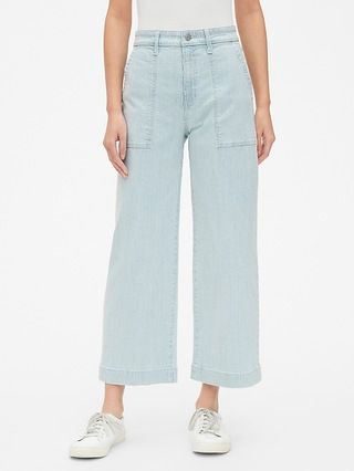 High Rise Stripe Wide-Leg Crop Jeans | Gap CA