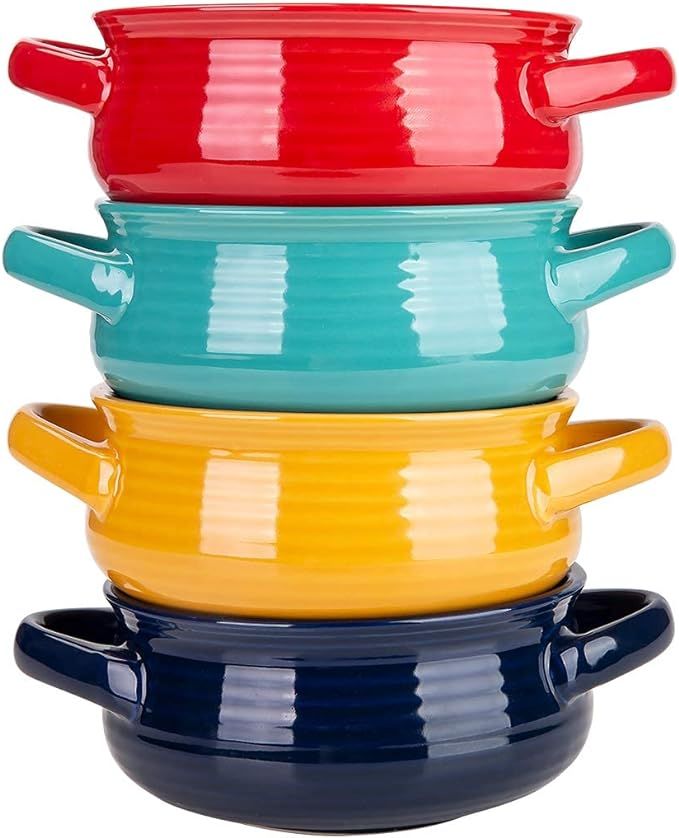 Cutiset 20 Ounce Multicolor Ceramic Soup Bowls with Handles,Ceramic Serving Bowl Set for Soup, Ce... | Amazon (US)