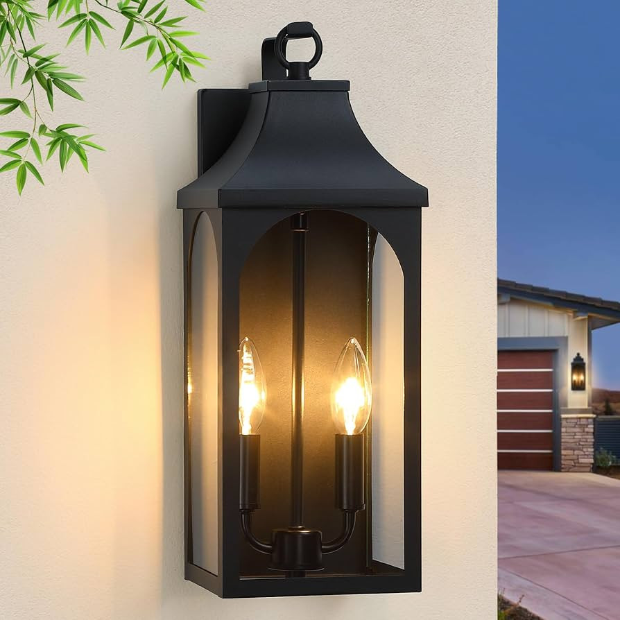 17" Outdoor Wall Light Fixture, 2-Light Sand Black Exterior Light Fixture, Waterproof Porch Light... | Amazon (US)
