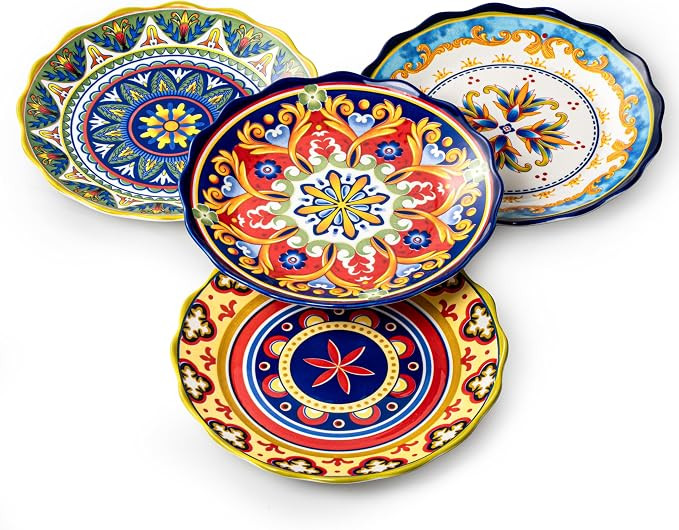 UNICASA Ceramic Dessert Plate Set of 4, 9 Inch Snack Plates with Scalloped Edges – Serving Dish... | Amazon (US)
