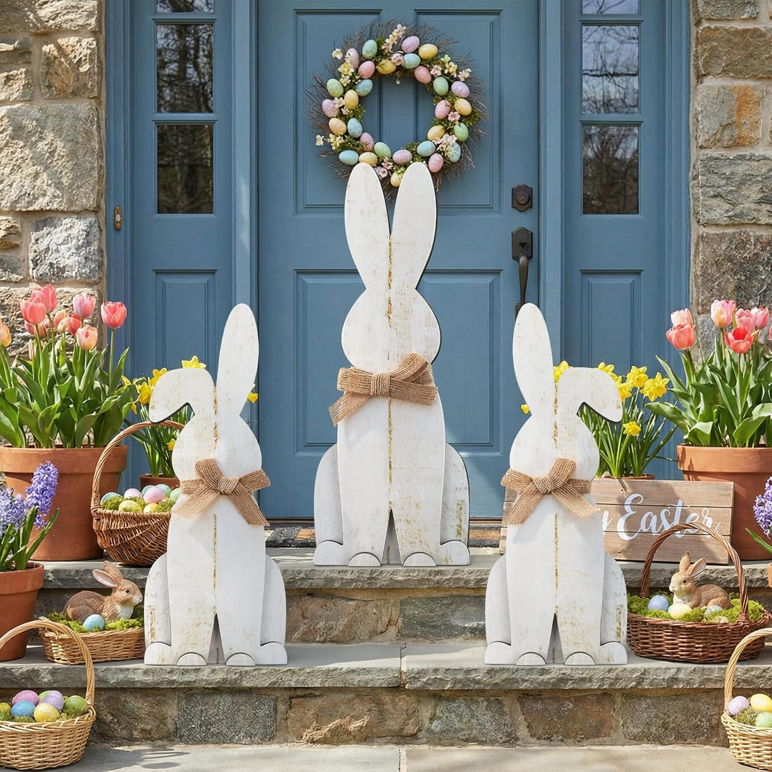 Suzile 3 Pcs Easter Welcome Porch Sign Large Wooden Bunny Outdoor Decor Easter Tall Standings Bun... | Amazon (US)
