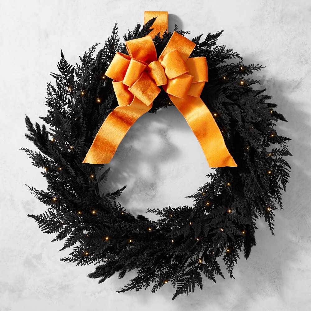 Spooky Halloween Faux Wreath with Orange Velvet Bow, 28" | Williams-Sonoma