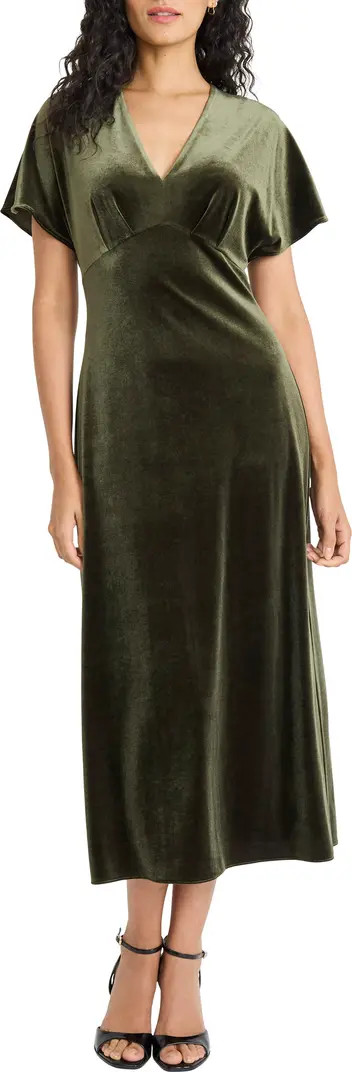 Deep V-Neck Velvet Midi Dress | Nordstrom