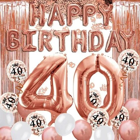 40th Rose Gold Birthday Party Decoration Happy Birthday Banner Jumbo Number 40 Foil Balloon 2 Rose G | Walmart (US)