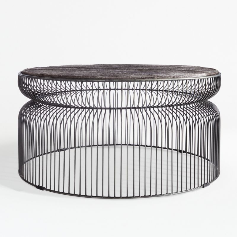 Spoke Hair On Hide Graphite Metal Coffee Table | Crate & Barrel | Crate & Barrel