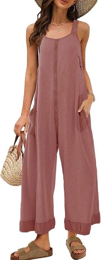 Panadila Womens Waffle Knit Jumpsuit Casual Wide Leg Jumpsuits Oversized Long Rompers Open Back L... | Amazon (US)