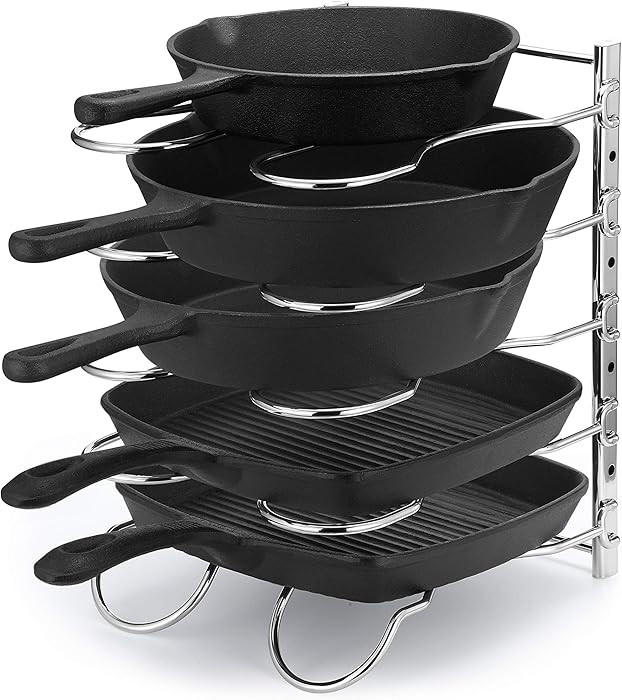 CAXXA Heavy Duty Pan Rack, Pot Lid Rack, Kitchen Cabinet Pantry Cookware Organizer Rack Holder wi... | Amazon (US)