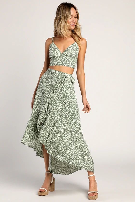Summer Romance Sage Green Two Piece Dress Outfit Two Piece Set Two Piece Skirt Set Summer Sets Lulus | Lulus
