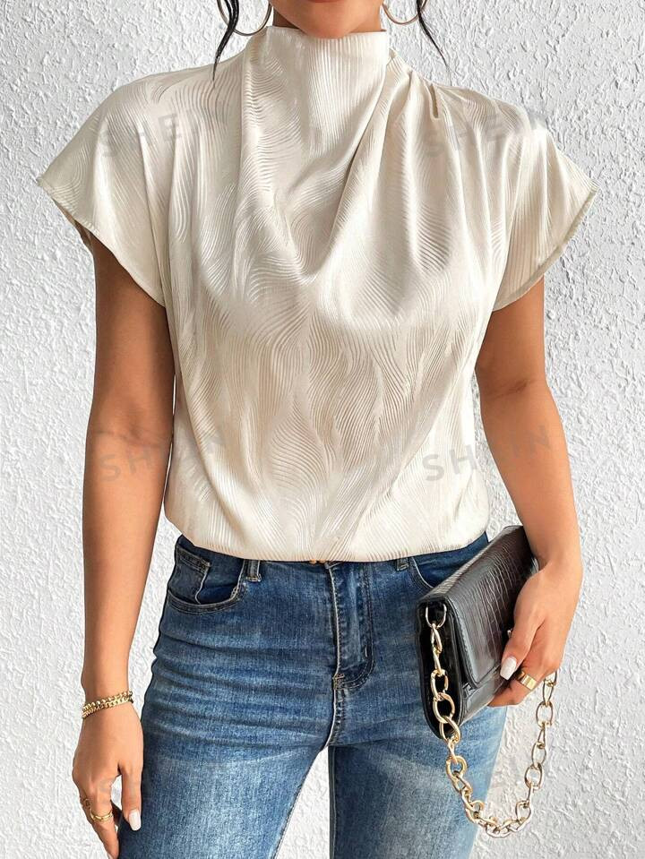 SHEIN Privé Solid Color Textured Mandarin Collar Shirt | SHEIN