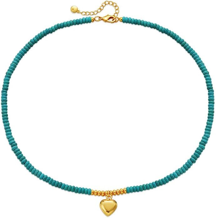 Turquoise Necklace for Women Pendant Choker Necklace Jewelry Round Beads Chain Dainty Heart Neckl... | Amazon (US)