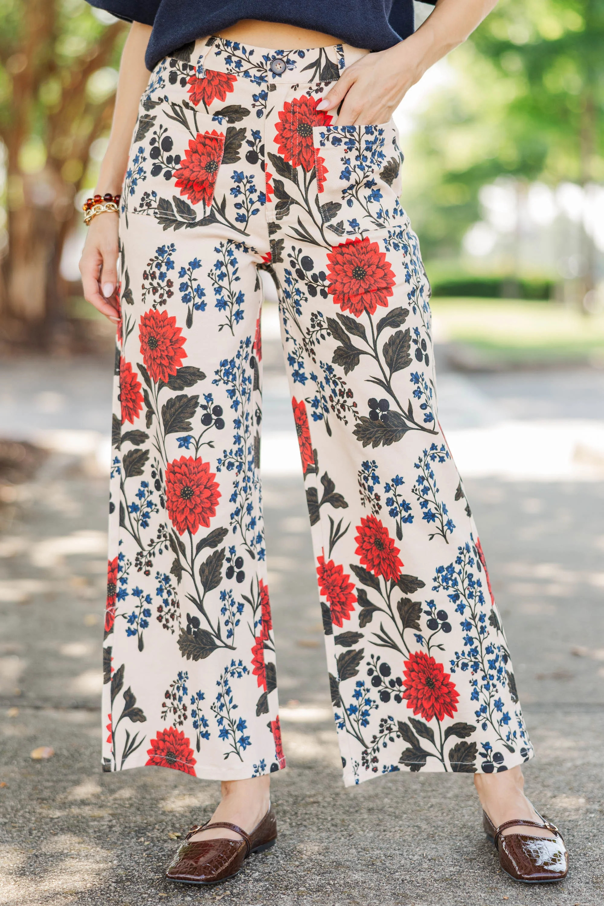 True Treasure Cream Floral Wide Leg Jeans | The Mint Julep Boutique