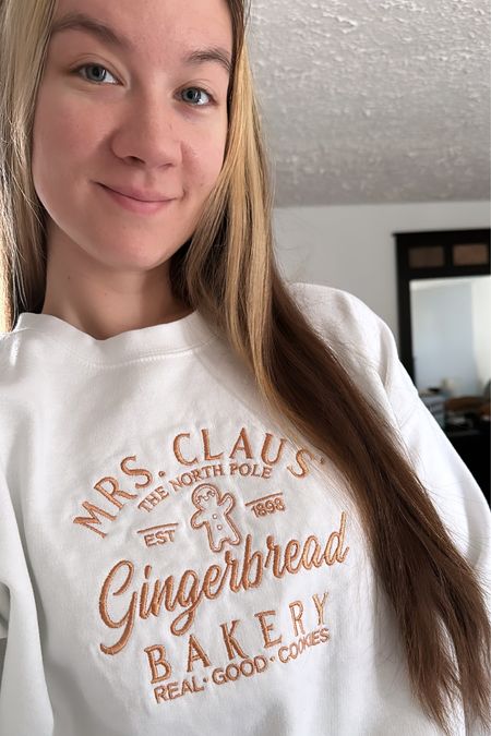 Mrs Claus’ gingerbread bakery embroidered sweatshirt, Mrs Claus’ gingerbread bakery sweatshirt, holiday graphic sweatshirt, Christmas graphic sweatshirt, white sweatshirt, white oversized sweatshirt, winter outfits, winter fashion, Christmas outfits, casual Christmas outfit 

#LTKfindsunder50 #LTKSeasonal #LTKHoliday