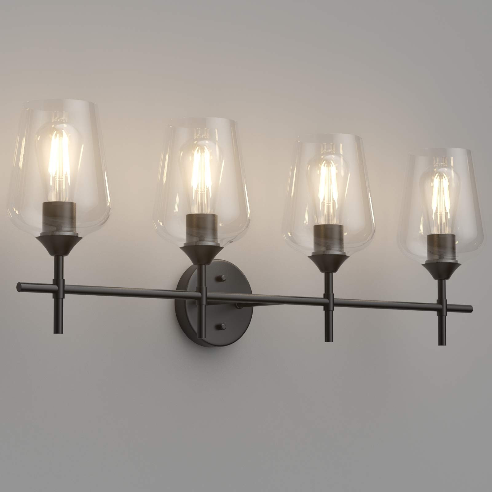 Ralbay Vintage Bathroom Vanity Lighting Fixtures 4-Lights Industrial Matte Black Finish with Clear Glass Vanity Lights Farmhouse Bathroom Vanity Lights Wall Sconce | Amazon (US)