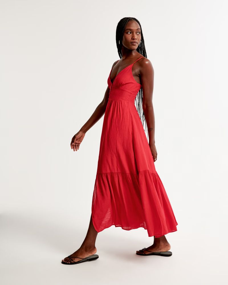 Crinkle Textured Button-Through Maxi Dress | Abercrombie & Fitch (US)