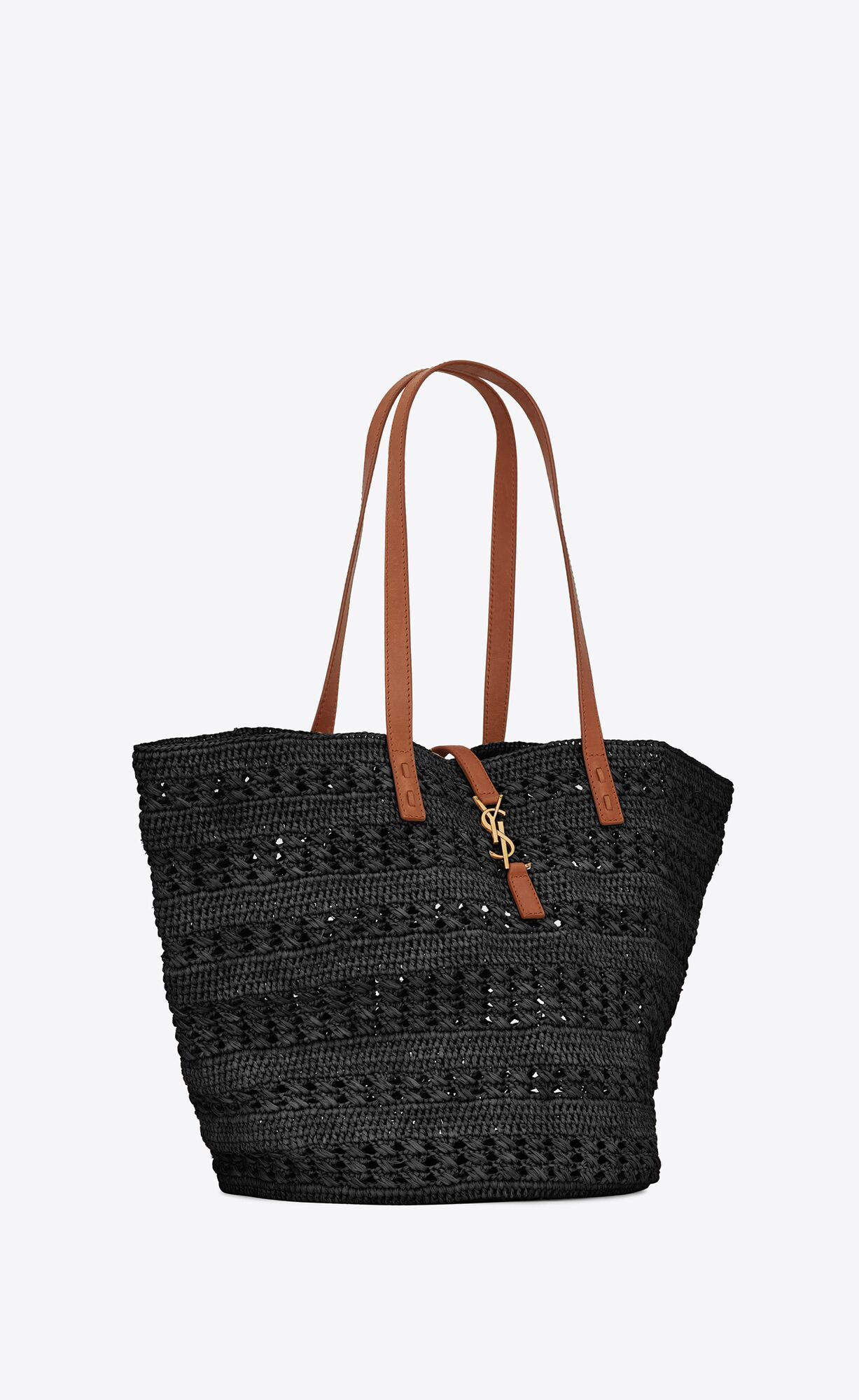 panier medium bag in crochet raffia and smooth leather | Saint Laurent Inc. (Global)