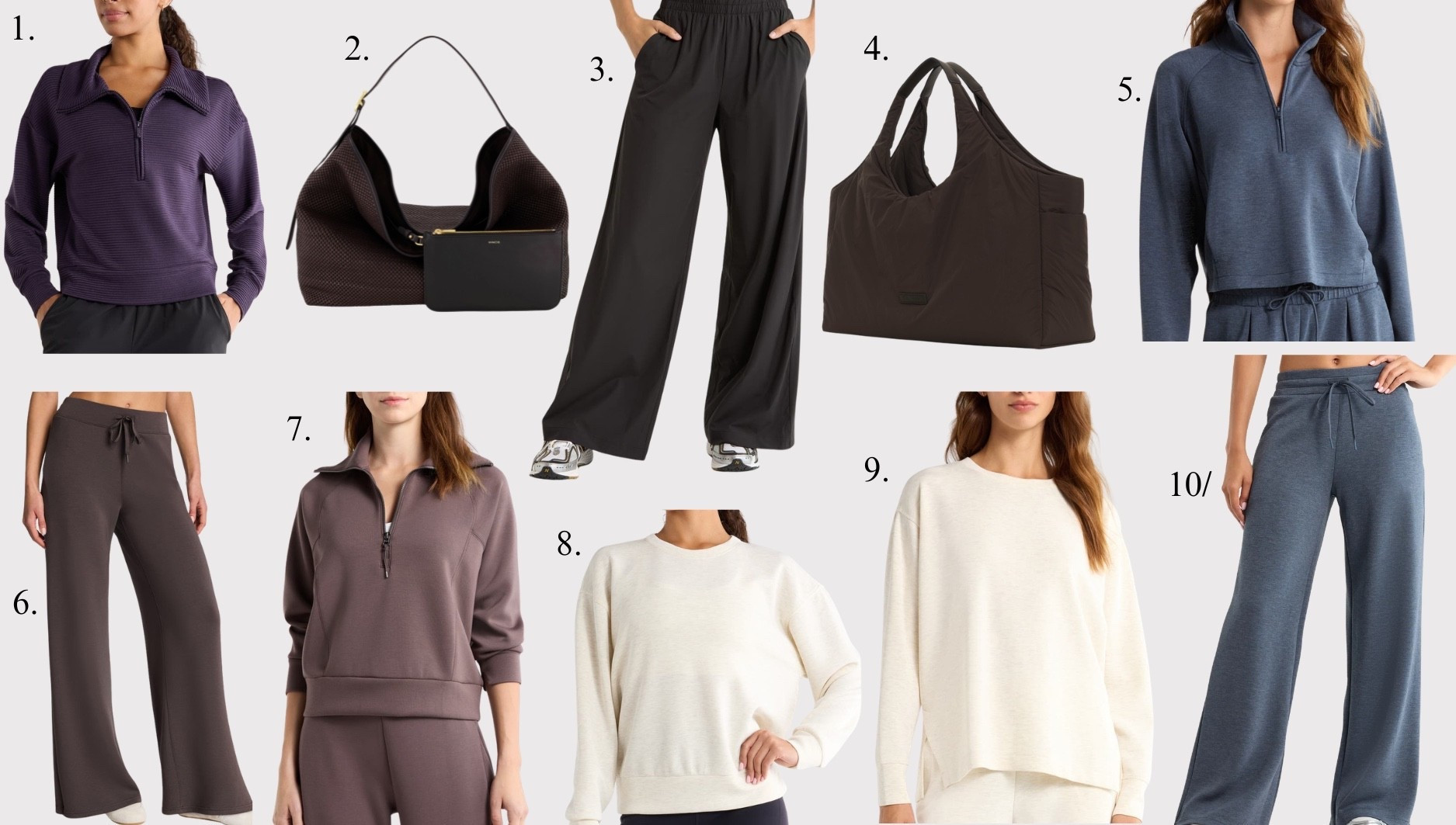 Restocked my loungewear drawer for the next few months. The wide-leg pants (3 & 10) are the ones I keep reaching for — soft but structured enough not to look like pyjamas. Half-zips are perfect layered over a tee on cooler mornings. ❤️
