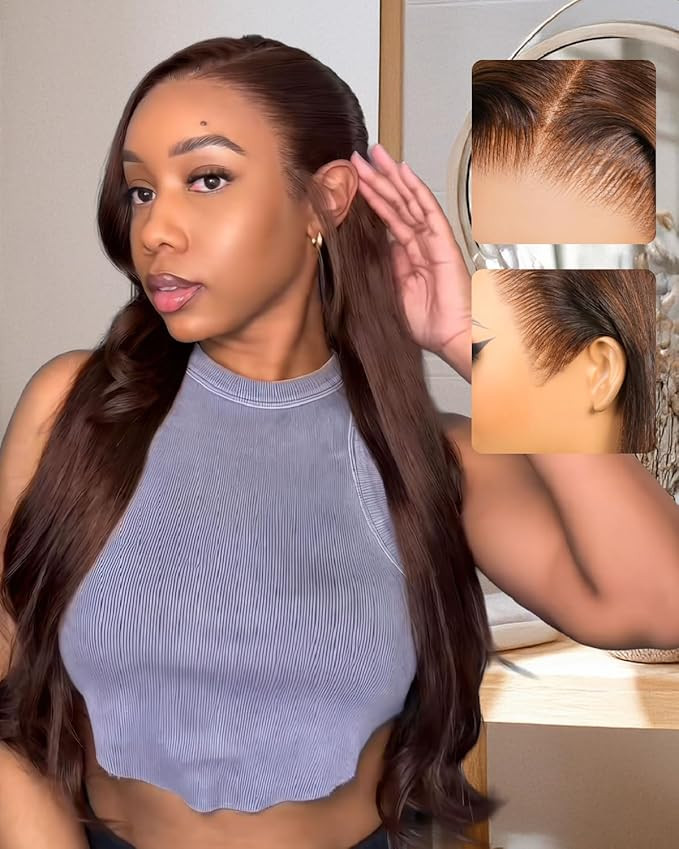 Glueless Chocolate Brown Human Hair Wig Straight Pre Cut 13x6 Lace Front Wigs Human Hair Glueless... | Amazon (US)