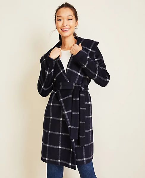 Windowpane Shawl Collar Wrap Coat | Ann Taylor (US)