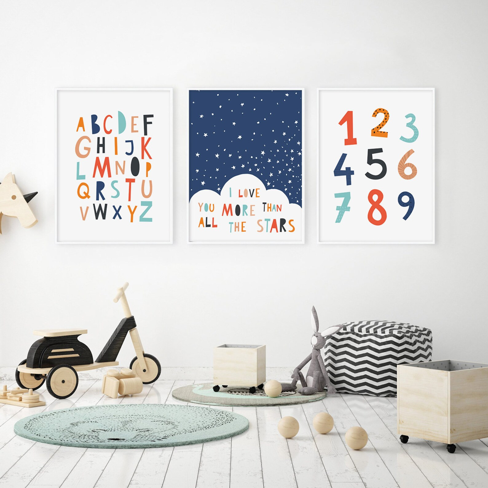 Set of 3 nursery decor, wall art prints for kids, Scandi decor, alphabet print, kids bedroom deco... | Etsy (US)