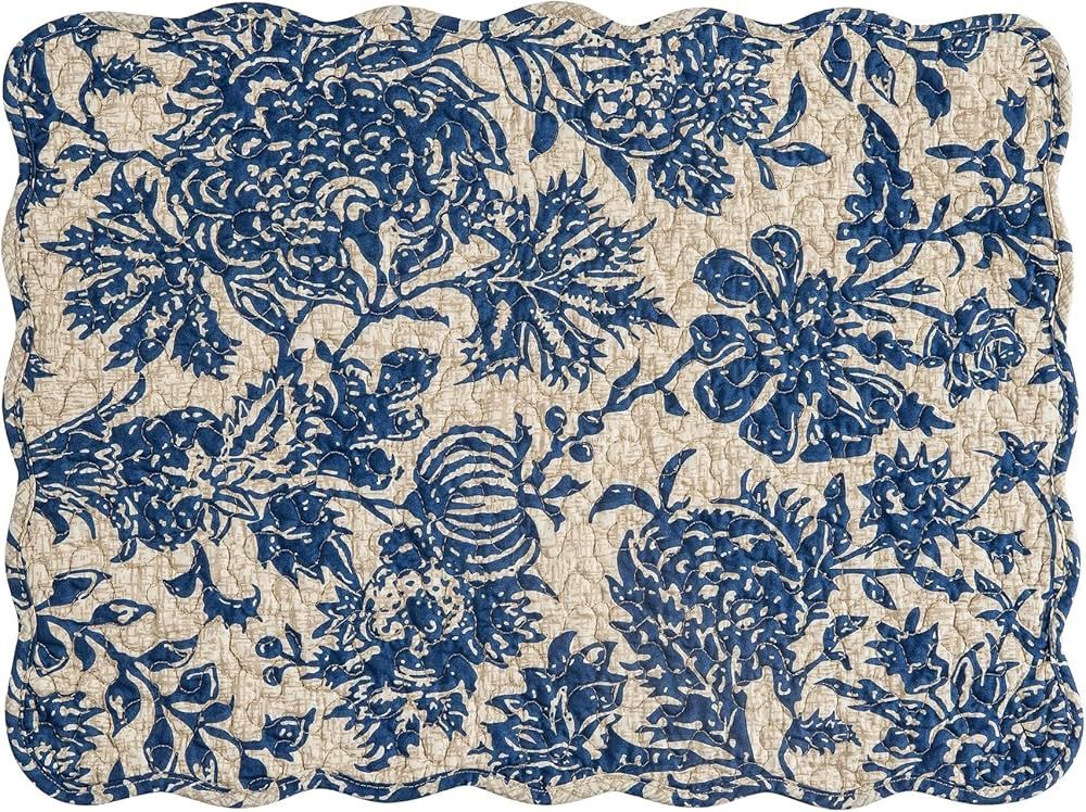 C&F Home Logan Cotton Quilted Reversible Machine Washable Placemat Set 6 Blue Floral Flower Scall... | Amazon (US)