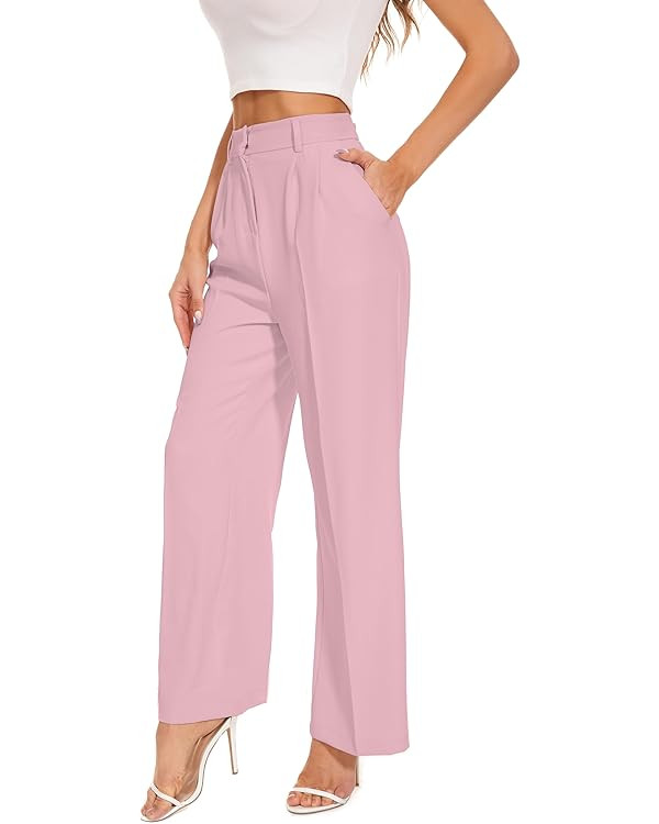 FUNYYZO Wide Leg Pants Women's High Elastic Waisted in The Back Business Work Trousers Long Strai... | Amazon (US)