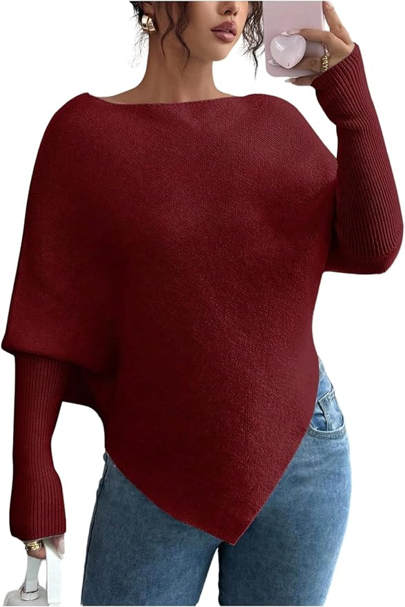 Milumia Women's Off The Shoulder Poncho Sweater Asymmetrical Oversized Pullover Knit Tops Fall Cl... | Amazon (US)