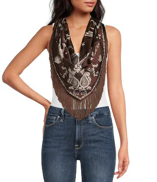 Anna  Ava Brown and Ivory Fringe Western Scarf Wrap - Brown | Dillard's