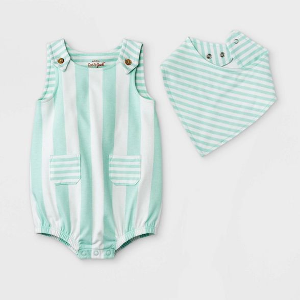 Baby Boys' Striped Romper with Bib - Cat & Jack™ Aqua | Target