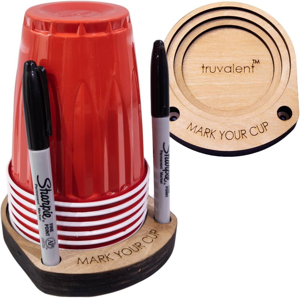 Truvalent Party Cup Holder with Marker Slots, Perfect for Any Occasion! Made from Wood | Amazon (US)