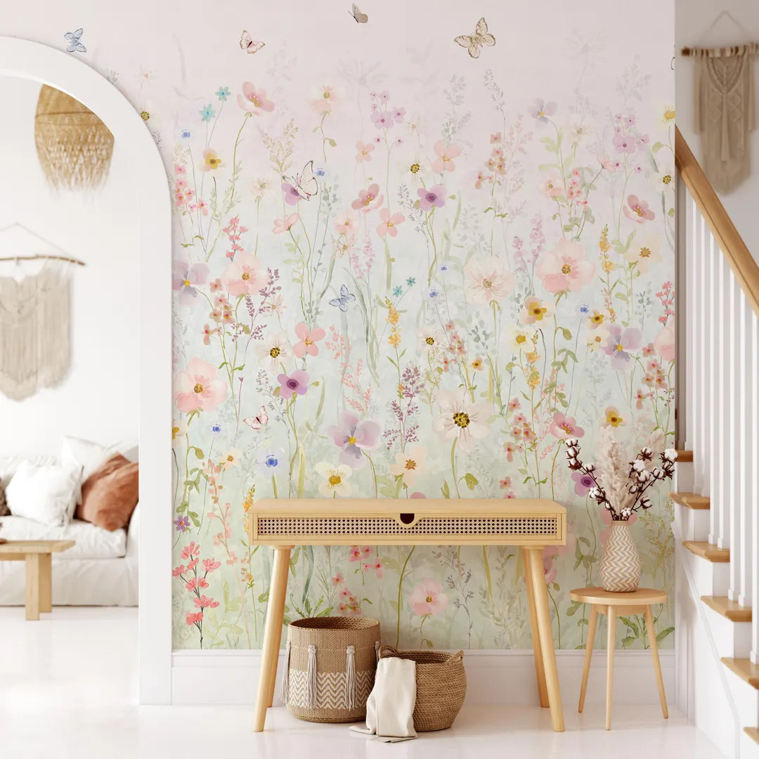 Baby Girl Floral Wallpaper: Wildflower Sunrise Mural (Peel and Stick or Pre-pasted) | Etsy (US)