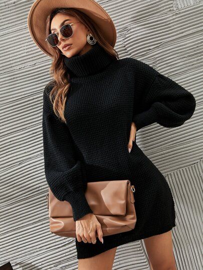 Turtleneck Lantern Sleeve Sweater Dress | SHEIN