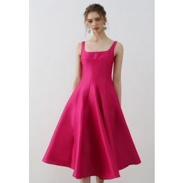 Polished Satin Flared Hem Cami Dress in Magenta | Chicwish