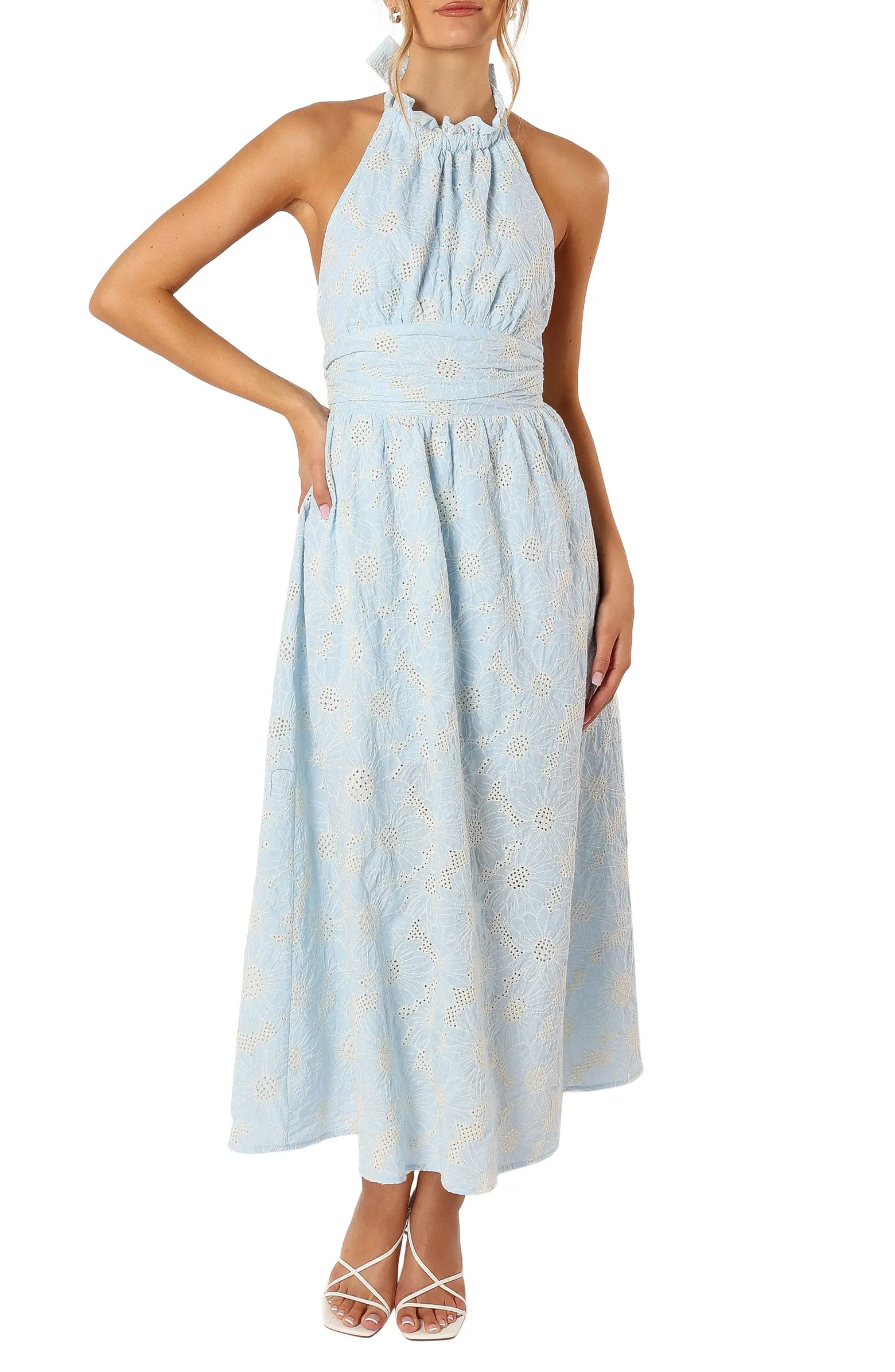 Taila Eyelet Embroidered Halter Neck Cotton Maxi Dress | Nordstrom