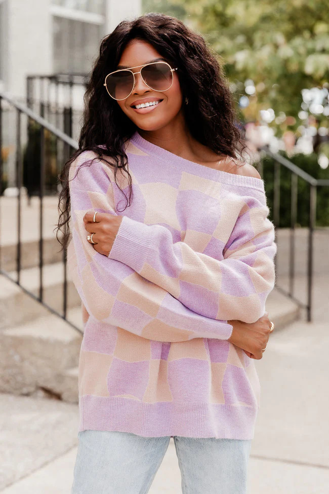 This Is Everything Lavender Checkered Sweater | Pink Lily