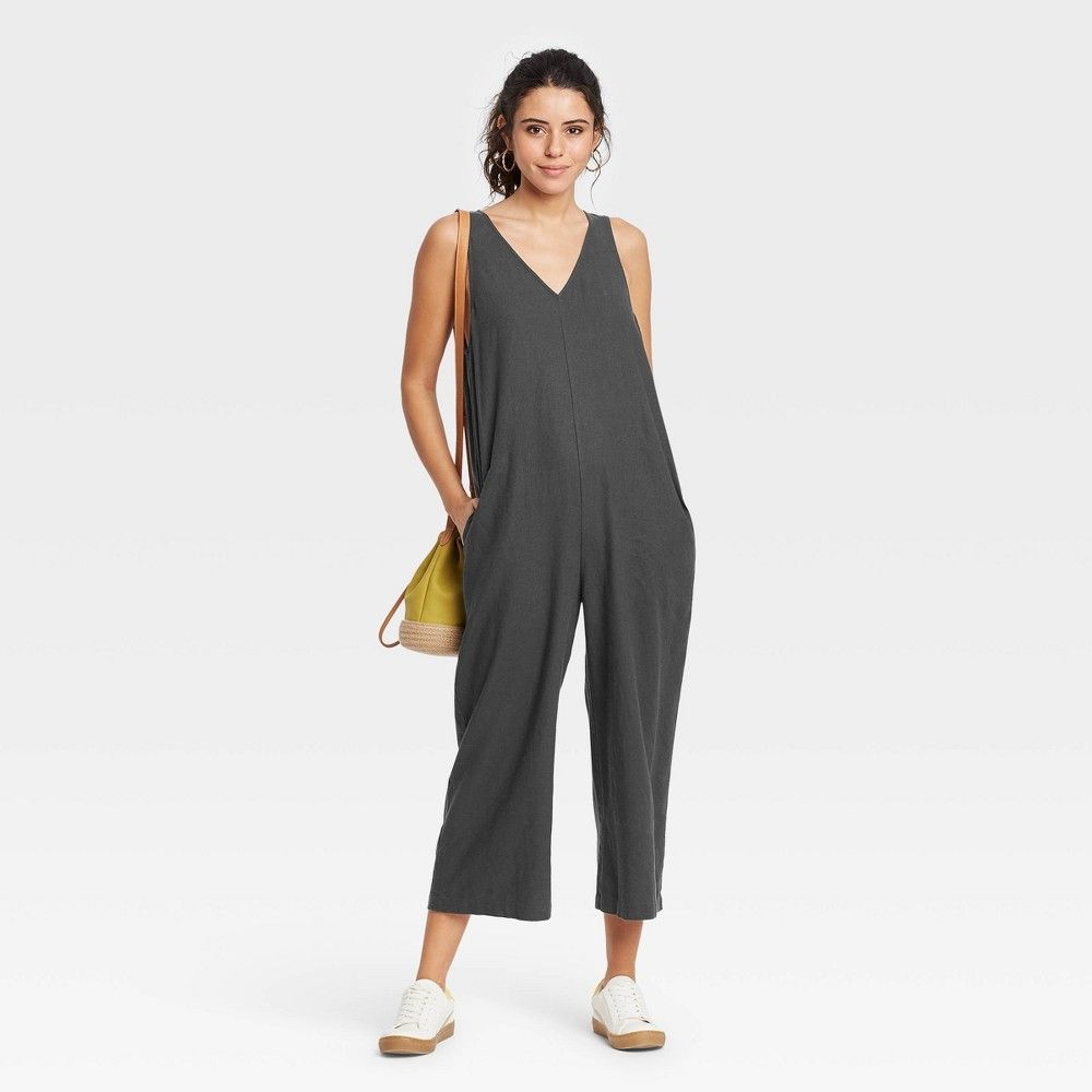 Women's Sleeveless Cropped Jumpsuit - Universal Thread Charcoal Gray L | Target