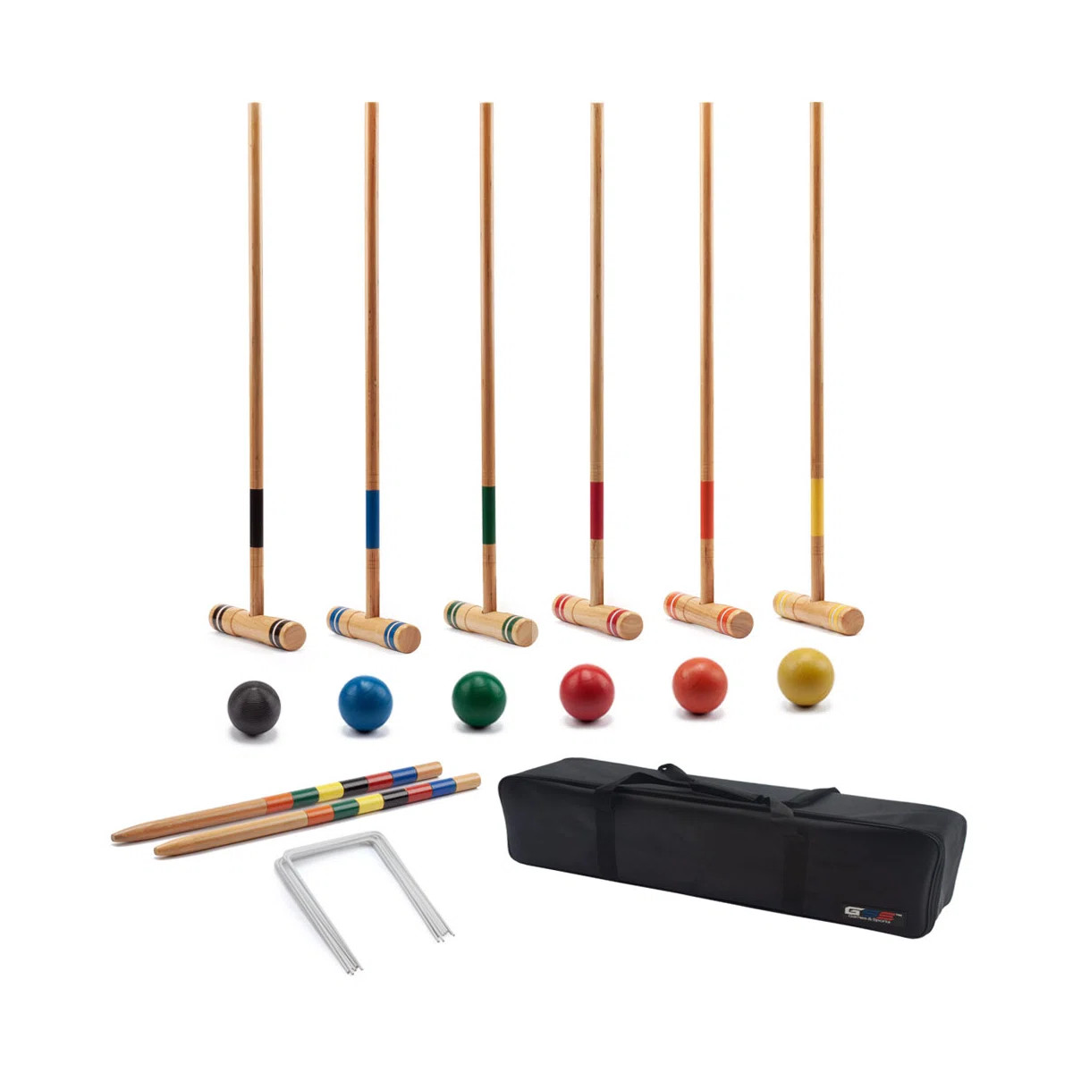 GSE Deluxe 6-Player Croquet Set with Wooden Mallets, Colored Balls, Carrying Bag for Family | Wayfair North America