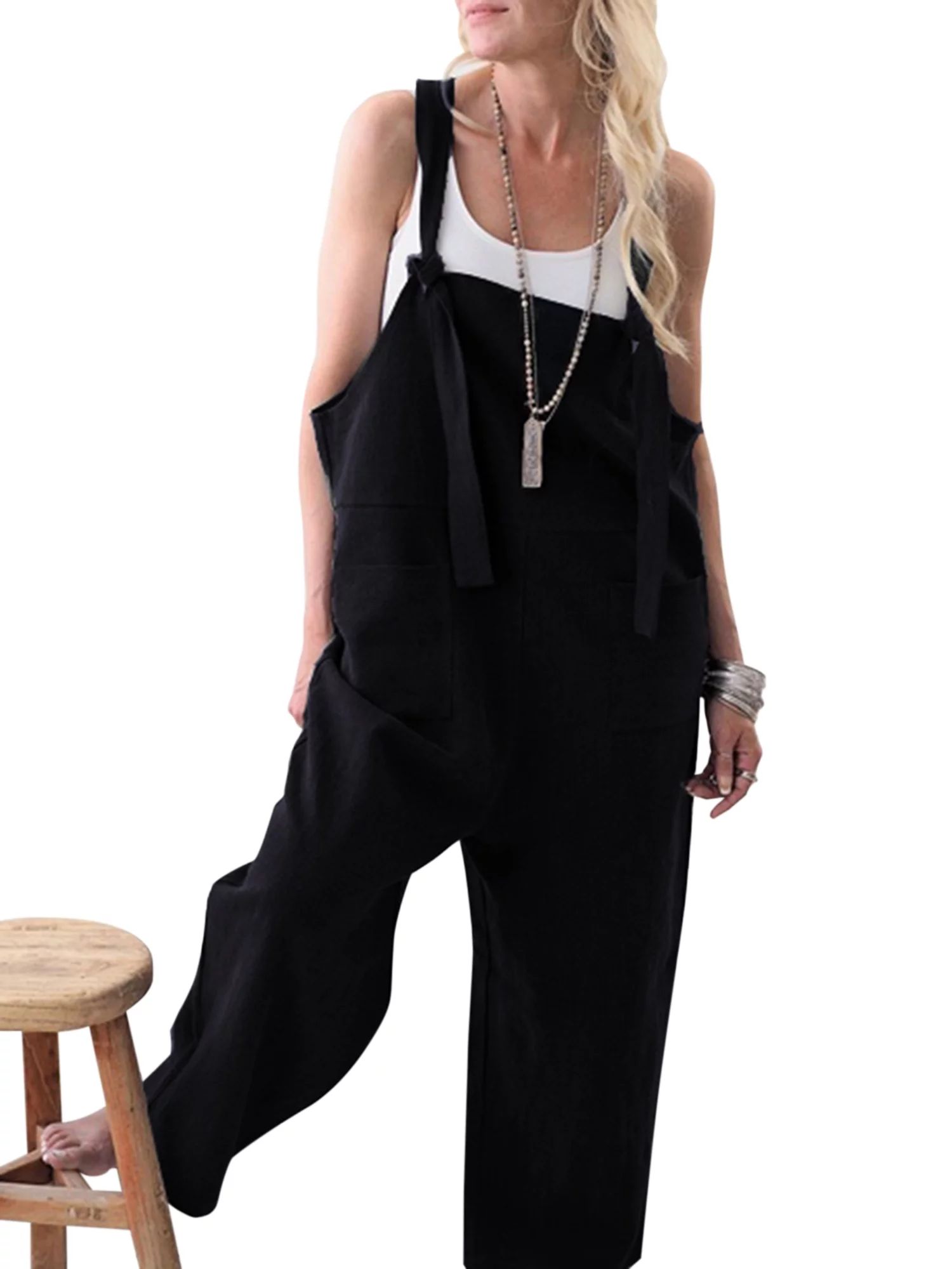 Sexy Dance Linen Jumpsuits for Women Casual Loose Straps Overalls Baggy Wide Leg | Walmart (US)
