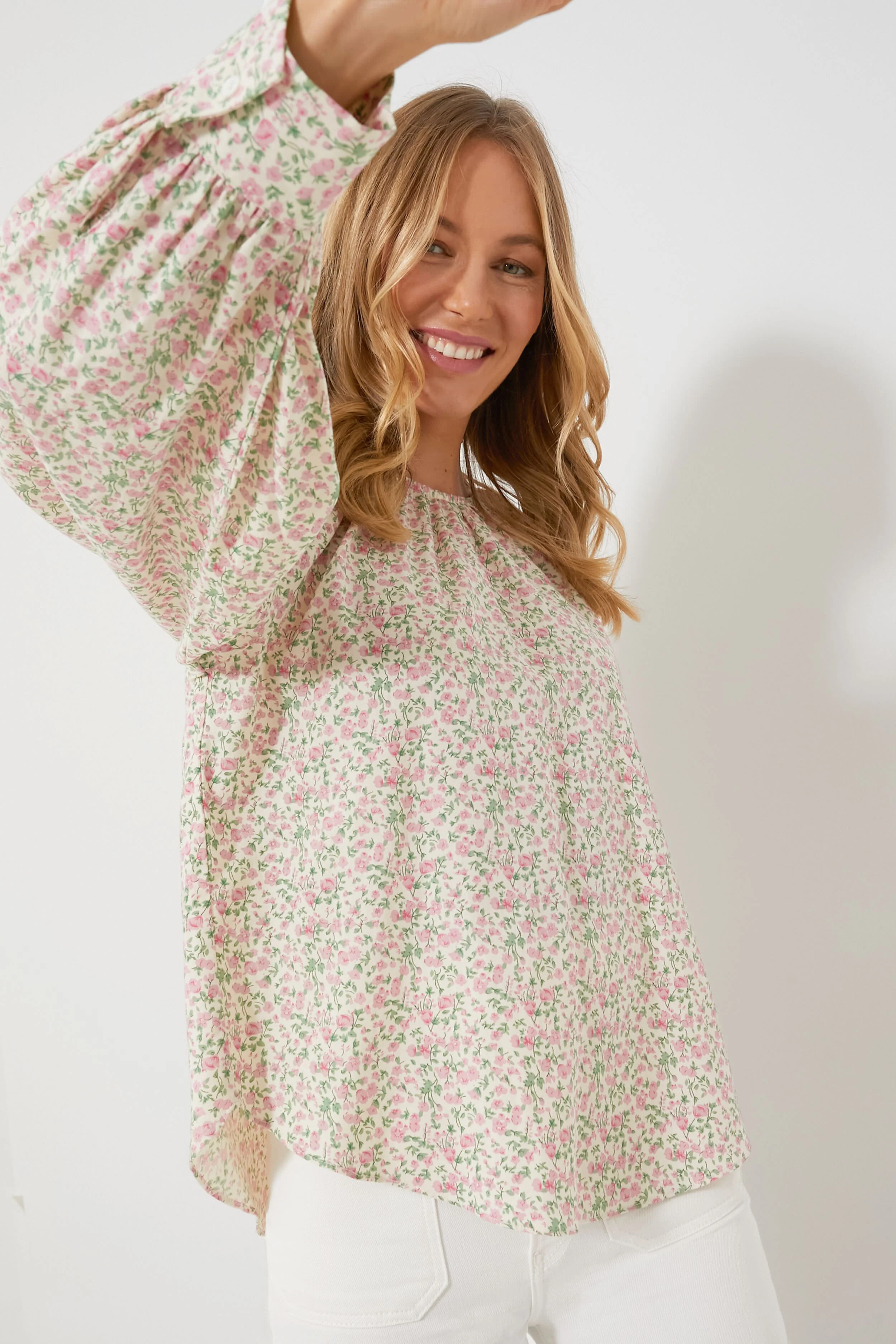 Pink Ditsy Floral Long Sleeve Maxine Blouse | Tuckernuck (US)