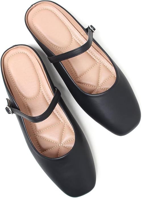 Stunner Mary Jane Square Toe Ankle Strap Black Ballet Flats for Women | Retro Office Driving Ball... | Amazon (US)
